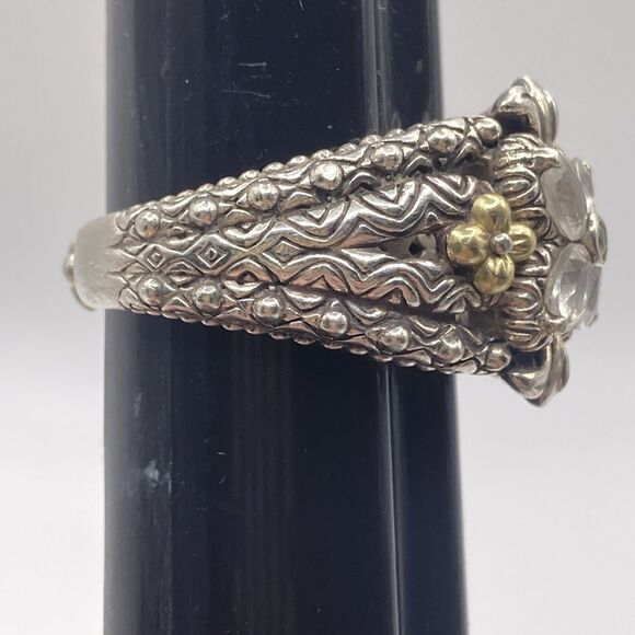 Barbara Bixby Clear/White Topaz Signature Flower .925 18k Ring Size 10 Statement - Picture 2 of 6